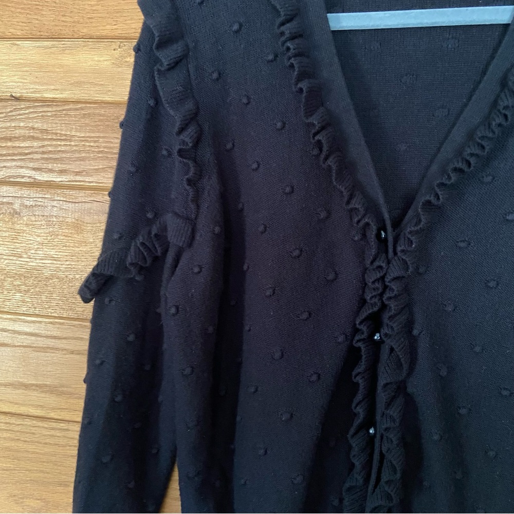 Kate Spade black ruffle dot wool blend cardigan sweater - Picture 2 of 5